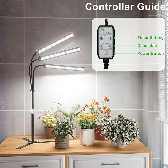GooingTop Grow Light for Indoor Plants5000K Full Spectrum Growing Plant Lamp with White Red Blue LED for Pots Succulents Seed StartingHeight Adjustable 10-32'' with Optional Dimming &amp Timer