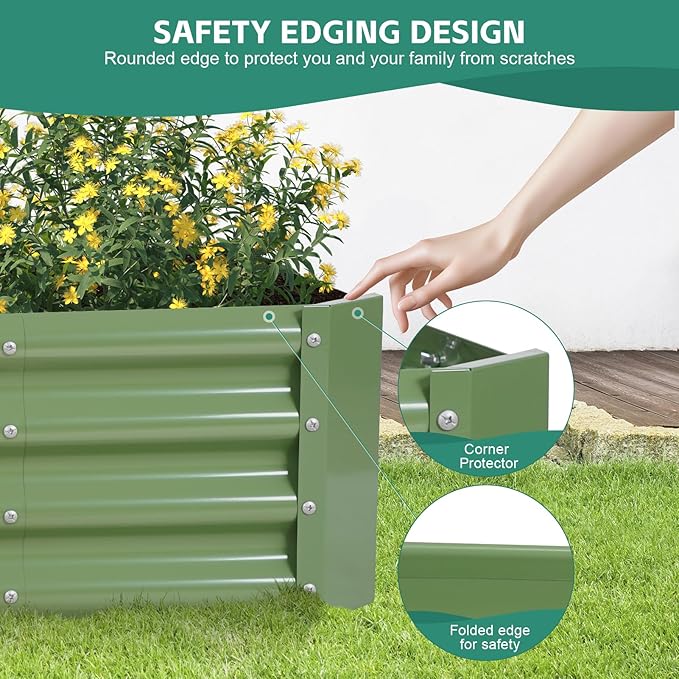 Galvanized Raised Garden Bed - 4x2x1ft Metal Garden Planter Box Outdoor | Steel Raised Bed Kit with Bracing Rods Gloves for Gardening Vegetables Fruits and Flowers (Oliver Green)