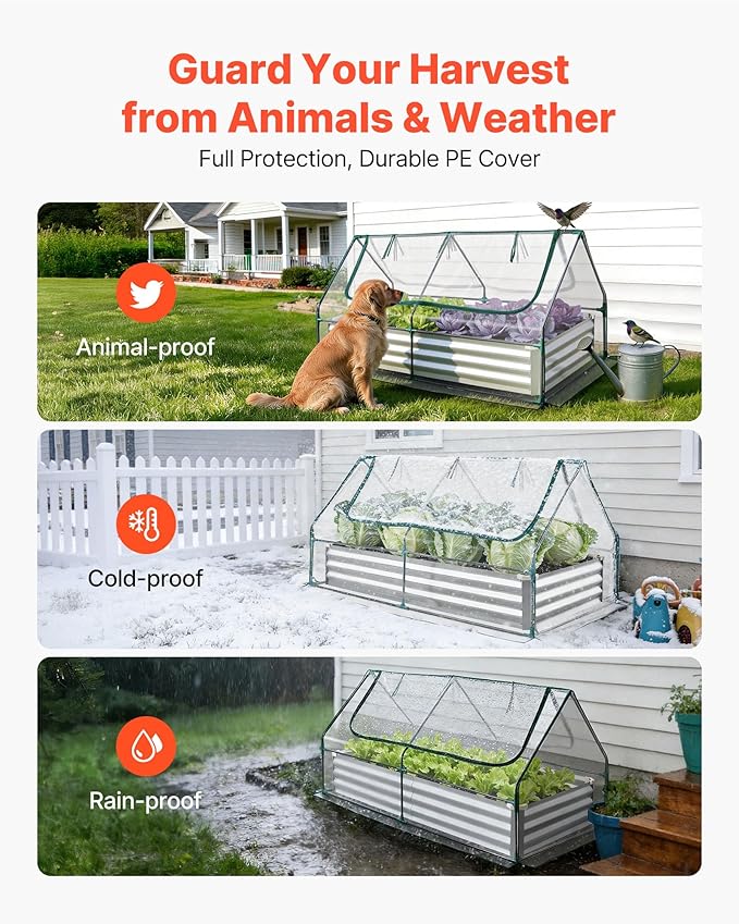 VEVOR 6x3x1FT Metal Raised Garden Bed with Greenhouse Cover Outdoor Galvanized Planter Raised Beds for Gardening for Vegetables Flowers and Fruit