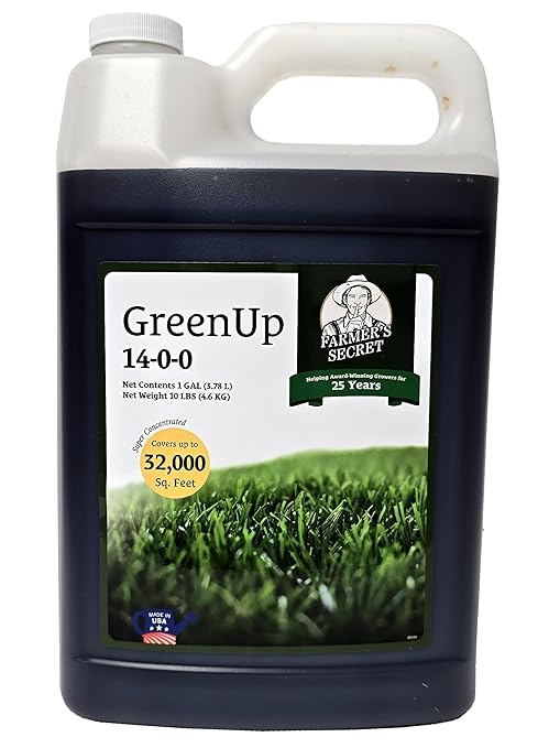 Farmer’s Secret Greenup Fertilizer - Super Concentrated and Fast Acting - High Nitrogen Fertilizer Plus Sugar for Fast Shot of Green for All Types of Lawns and Turfs (128oz)