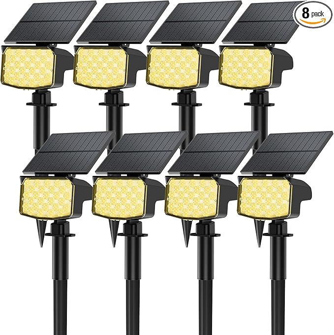8 Pack Solar Spot Lights Outdoor 2-in-1 Solar Lights Outdoor Waterproof IP65 Solar Powered Landscape Spotlights 3 Modes for Yard Garden Pathway Driveway Tree(Warm White)