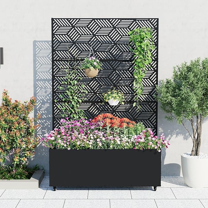 Galvanized Metal Planter Box with Trellis 47X16X71 Raised Garden Bed (with/Without Wheels) Privacy Screen for Climbing Plants Veggies &amp Vines Patio Planter with Drainage Holes 16 Deep
