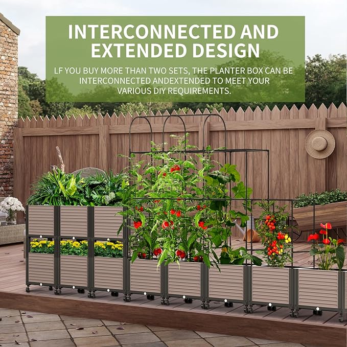 Raised Garden Bed Planter Box with Trellis 72.8'' Tomato Planters for Climbing Plants Vegetable Vine Flowers Outdoor Patio Tomato Cage Self Watering Planter with Wheels