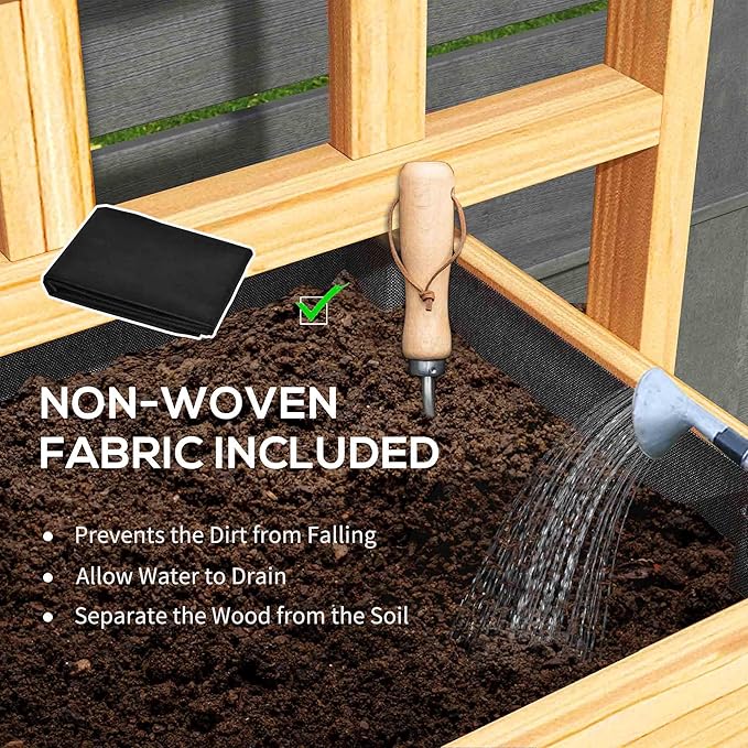 Outsunny Wooden Raised Garden Bed with Trellis Elevated Planter Box with Storage Shelf Outdoor Flower Box for Vegetables Flowers Herbs