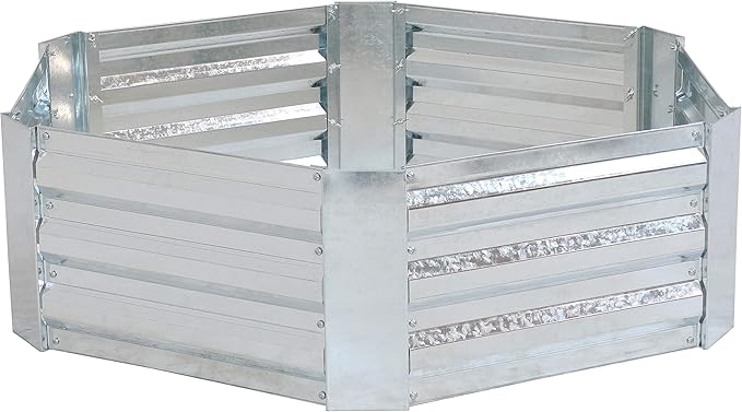 Sunnydaze Silver Corrugated Galvanized Steel 24 x 11.75 Square Planter and 40.5 x 11.75 Hexagon Raised Garden Beds for Vegetables Plants and Flowers