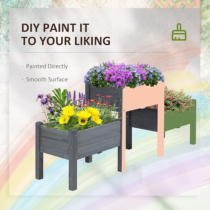 Raised Garden Bed with 3 Planter Box Elevated Wooden Plant Stand with Drainage Holes for Vegetables and Flowers Gray