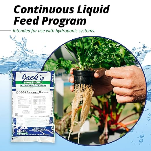 Jack's Professional 10-30-20 Blossom Booster Water-Soluble Fertilizer with Micronutrients for Increasing Blooms in Plants Grown in Continuous Liquid Feed Programs 25lbs