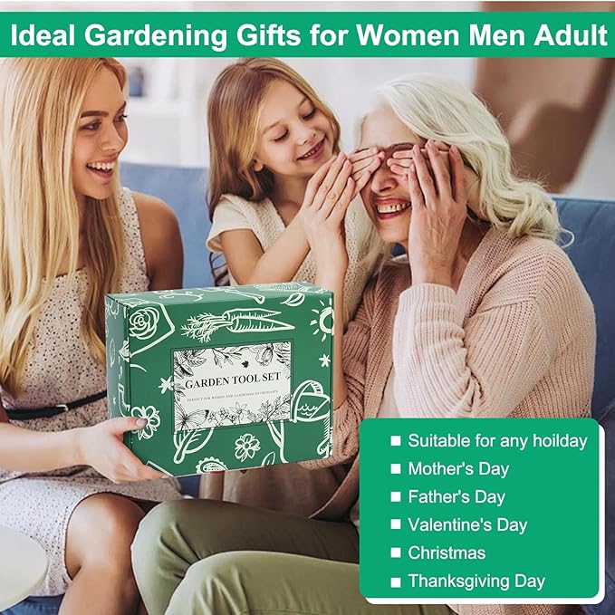 Garden Tool Set for Women 12pcs Heavy Duty Gardening Tools Cute Gardening Supplies Gifts for Women Mom Garden Hand Tools with Fashion Organizer Handbag Garden Tools for Gardening Planting Green