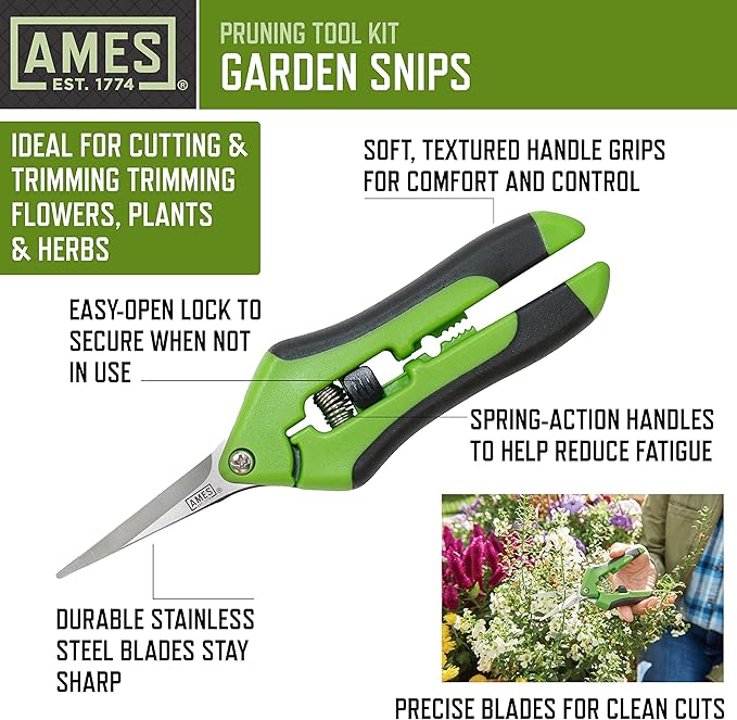 AMES 20213344 4-pc. Pruning Tools Kit with Bypass &amp Anvil Pruners Garden Snips Grass Shears &amp Canvas Case