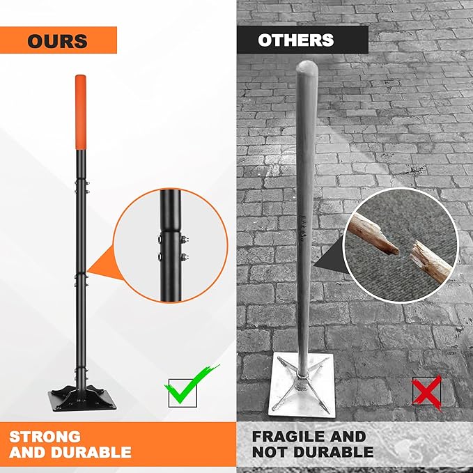 Steel Tamper 8in×8in 45in Long-Handled Hand Tamper with Rubber Grip Durable Ground Tamper Ideal for Leveling Garden Soil Gravel as Well as Laying Floor Tiles and Repairing Blacktop