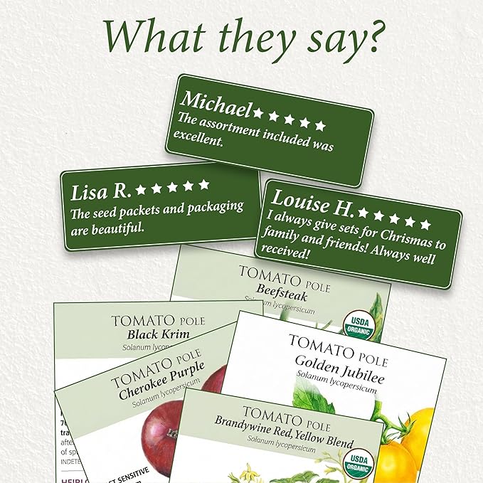 Botanical Interests: Heirloom Tomato Seed Bundle - 8 Individual Seed Packets: Non-GMO Organic &amp Heirloom Tomato Seeds: Diverse Slicing Sauce and Cherry Varieties