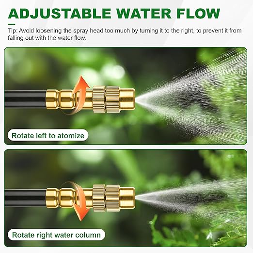 Drip Irrigation System 100FT 1/4 inch Hose Garden Irrigation Kit with 30pcs 360° Adjustable Copper Nozzles Upgrade Atomizing Watering System for Yard Plants Lawn Greenhouses Accessories