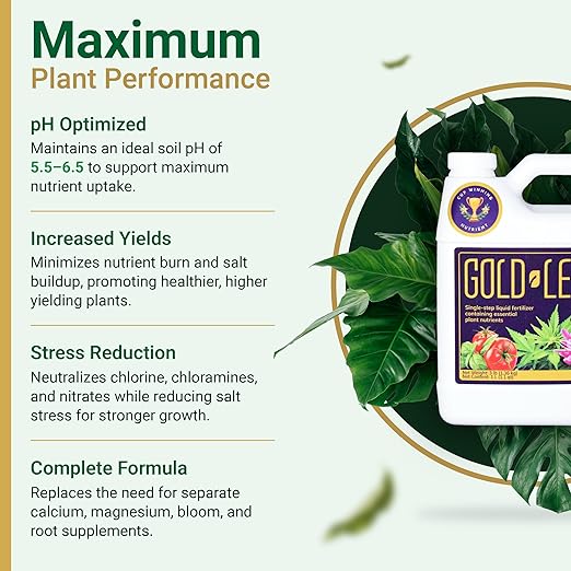 1 Gallon Gold Leaf All-in-One Liquid Fertilizer – pH Balanced Instantly Dechlorinates No Additives Needed – for Soil Hydroponics &amp Coco – Bigger Blooms Higher Yields Complete Plant Nutrition