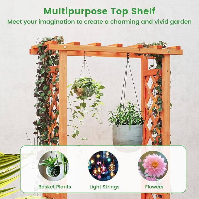 Wooden Flower Rack Raised Garden Bed &amp Double-Sided Grid Fir Tree Planting Box with Drainage Holes &amp Bottom Gap for Flowers Suitable for Decoration Garden (with Base Panel 1)
