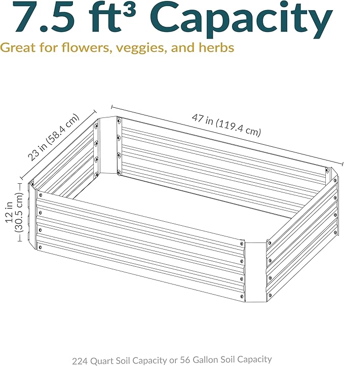 Sunnydaze Silver Galvanized Raised Garden Beds - 12” H L-Shaped and 48 W x 24 D x 12 H Rectangle