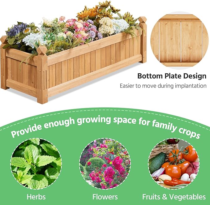 Yaheetech 43.5″ L × 16″ W × 14″ H Wooden Raised Garden Bed Horticulture Rectangular Garden Planter Outdoor Raised Planter Box for Patio/Yard/Greenhouse Vegetable/Flower/Herbs Light Brown2pcs