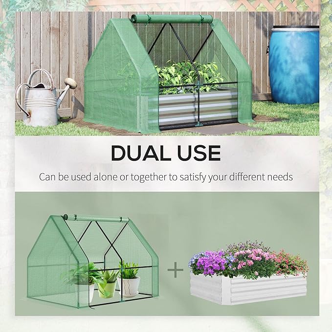 Galvanized Raised Garden Bed with Mini Greenhouse Cover Outdoor Metal Planter Box with 2 Roll Up Windows for Growing Flowers Fruits Vegetables and Herbs 50 x 37.5 x 36.25 Green