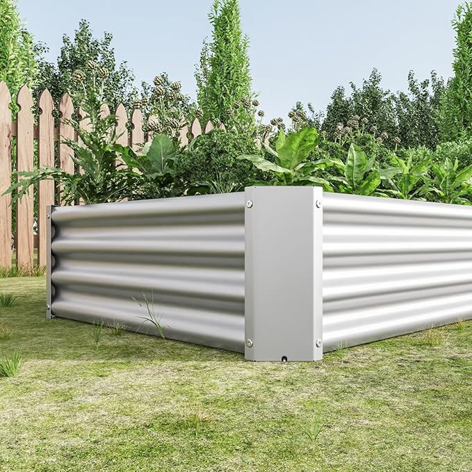 Raised Garden Bed Outdoor Metal Silver Larger Capacity for Planting Outdoor Lawn Porch Durable