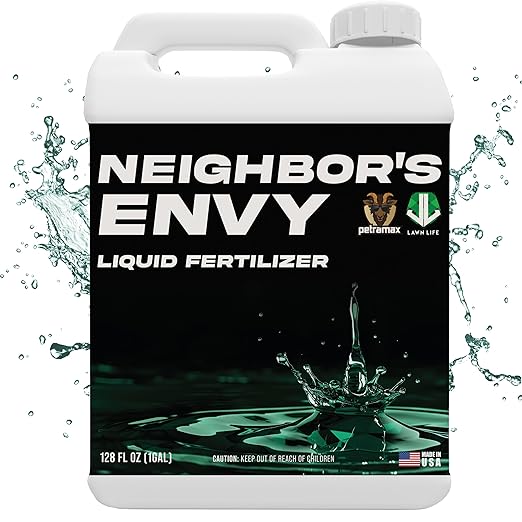 PetraMax Neighbor’s Envy Grass Fertilizer for Lawn &amp Garden 1 Gallon Covers up to 16000 sq.ft. 7-in-1 Liquid Lawn Fertilizer Concentrate for Deep Green Turf - Includes Nitrogen/Iron/Humic/Sea Ke