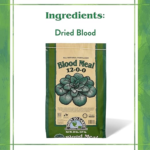 Down to Earth All Natural Fertilizers Organic Blood Meal - High Nitrogen Plant Food for Green Growth 12-0-0 40 lb