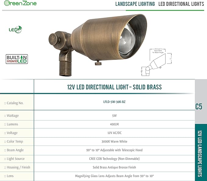 Westgate LED Low Voltage Landscape Spot Lights - Integrated LED - Cast Brass - Antique Bronze Finish - All Accessories Included