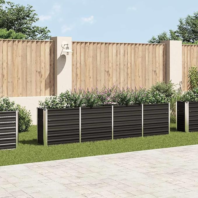 Raised Garden Bed Durable Galvanized Steel Planter Box 320x40x77cm Anthracite Finish for Outdoor Gardening on Balcony or Patio