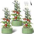 DoCred 3 Pack 2x2x1Ft Round Galvanized Raised Garden Bed Metal Garden Bed Outdoor with Tomato Cages for Gardening Above Ground Planter Box for Plants Vegetables Herbs Flowers Green