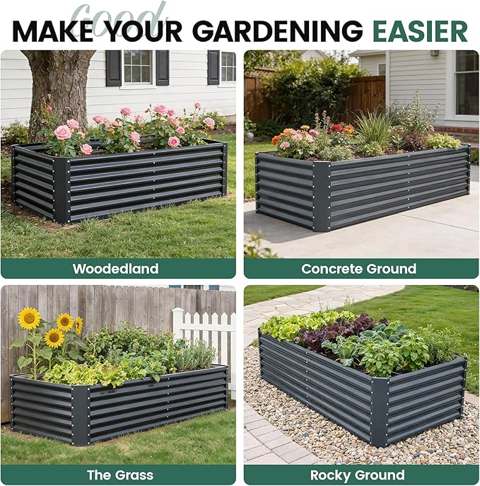 G GOOD GAIN 6x3x2 ft Galvanized Raised Garden Bed Kit Large Metal Planter Box Outdoor for Vegetables Flowers Herbs 24 Tall 269 Gallon Capacity Deep Root Design Grey