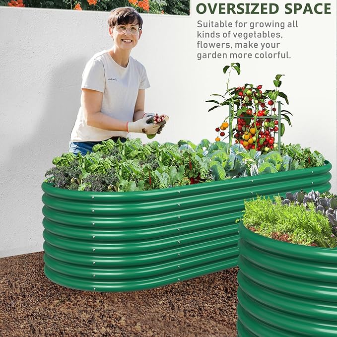 FRIZIONE 8FT(L)×4FT(W)×2FT(H) Raised Garden Bed Outdoor Raised Garden Beds for Flower Raised Planter Box Outdoor for Herb Vegetable-Dark Green