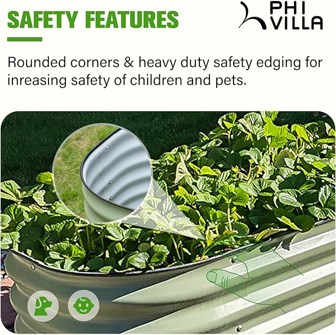 PHI VILLA Galvanized Raised Garden Bed Kit Galvanized Planter Raised Garden Boxes Outdoor Oval Large Metal Raised Garden Beds for Vegetables Flower and HerbGreen Medium