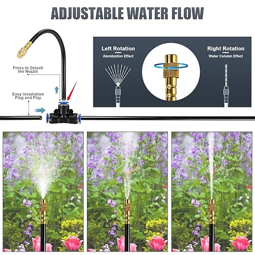 100ft Drip Irrigation System Automatic Garden Watering System with 25 Adjustable Sprinkler Nozzles Irrigation Hose Kit for Yard Lawn Plants Atomizing System