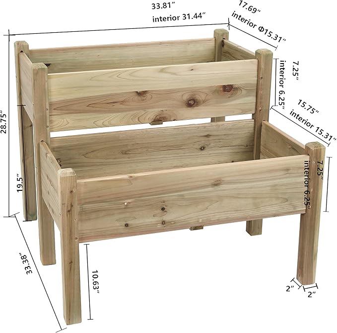 LuxenHome Wood Two Tier Raised Garden Bed
