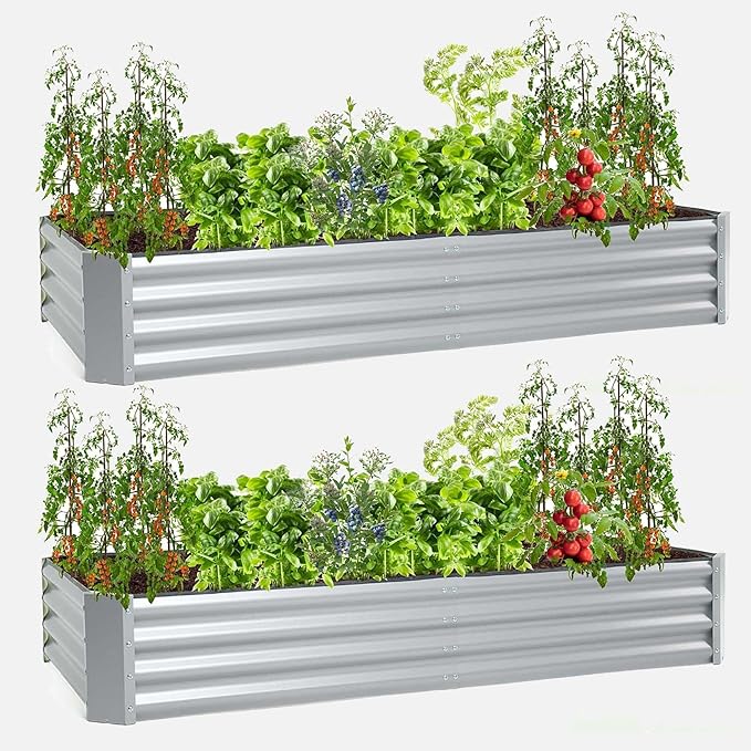 porayhut 6'x3' Raised Garden Bed Pack of 2Kit Easy Set-up Planter Box for Vegetable FruitMetal Galvanized Large Size Raised Bed