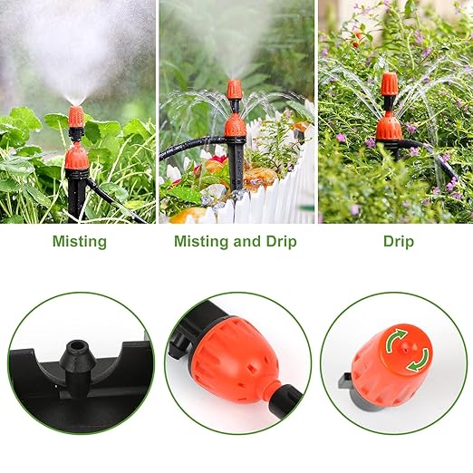 Drip Irrigation Kits 213 FT Mist Cooling Automatic Irrigation System for Outdoor Plants with Distribution Tubing Hose Garden Watering Sprinklers System for Yard Lawn Patio Greenhouse