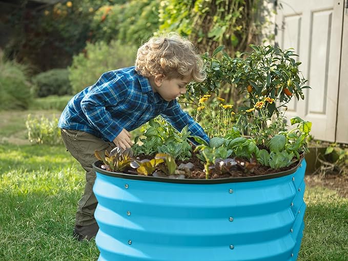 Plant &amp Plot Galvanized Raised Garden Beds Outdoor // 4×2×1 ft &amp 4×4×1 ft Planter Raised Beds for Gardening Vegetables Flowers // Large Metal Garden Box (Teal)