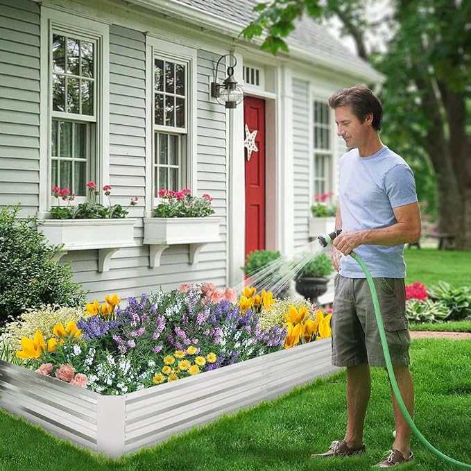 Galvanized Garden Bed Outdoor Raised Garden Bed for Vegetables Flowers and Herbs Planting Boxes Metal Planter Boxes Large Galvanized Steel Raised Bed Kit 6x3x1ft Planter Raised Beds