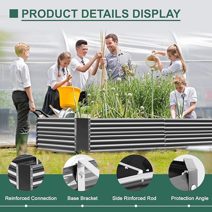 Land Guard 8x4x3ft Rectangular Galvanized Raised Garden Beds Large-Capacity Metal Planter Box Outdoor Durable Deep Raised Garden Bed 3ft Tall Raised Beds for Gardening Vegetables Modern Gray