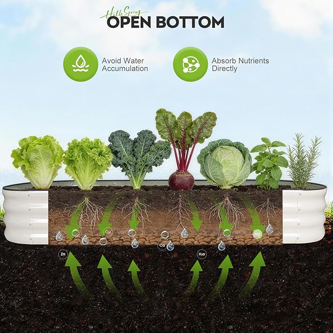ZORMY Galvanized Raised Garden Bed 2 Pack 8x2x1ft Oval Metal Planter Box Outdoor with Support Rods &amp Corner Protection Planter Beds for Vegetables Fruits Flowers (White)