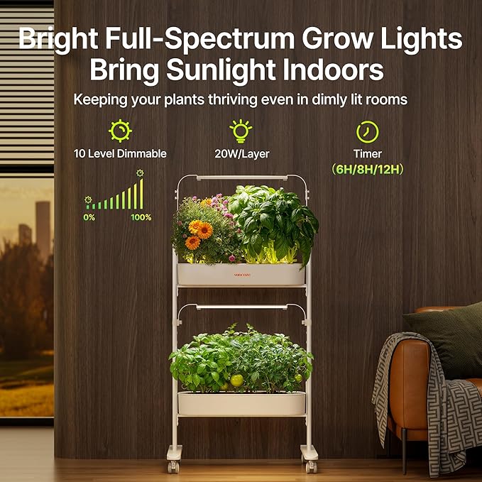 SUNCOZE 2-Tier Hydroponics Growing System Kit with 24 Pods – Full Spectrum Grow Lights Hydroponic System equipped with smart controller Indoor Herb Garden Kit for Vegetables Herbs Fruits &amp Flo