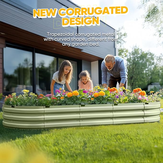 KING BIRD Raised Garden Bed Kit 2025 Upgraded Quick-Setup Galvanized Planter Garden Box Outdoor for Gardening Vegetables Flowers 94x36x12 in Olive Green