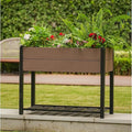 GAOMON Elevated HDPE Raised Garden Bed with Wood Grain Finish – Sturdy Black Aluminum Frame Storage Shelf &amp Weatherproof Design Perfect for Vegetables &amp Herbs Outdoors – Size: 109x49x85cm