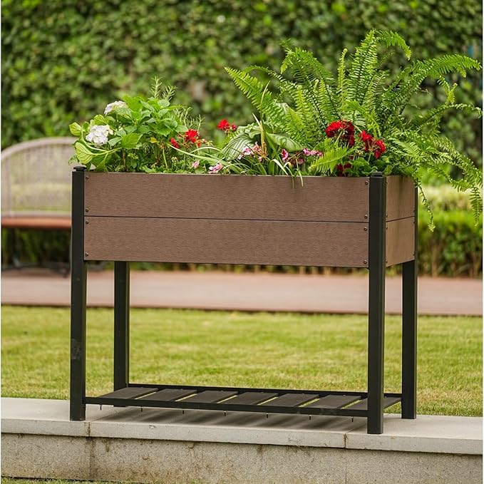 GarveeHome Wood-Look Raised Garden Bed – Large Tall Outdoor Planter Box for Vegetables Herbs Flowers – Durable Composite Deep Root Design for Patio Balcony Backyard