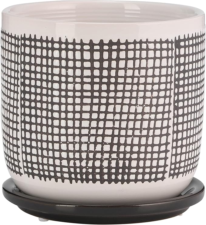 Generic 6 MESH Design Planter W Saucer Gray