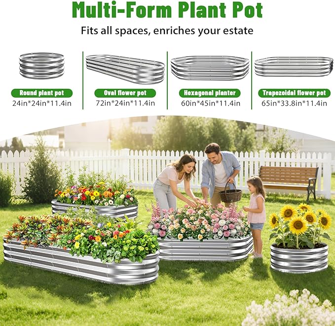 Oval Raised Garden Bed 5 x 2 x 1FT Galvanized Steel Planter Box with Wave-Shaped Metal Panels for Outdoor FlowerTreeHerb &amp Vegetable Garden (Silver 72X24X12 inches)
