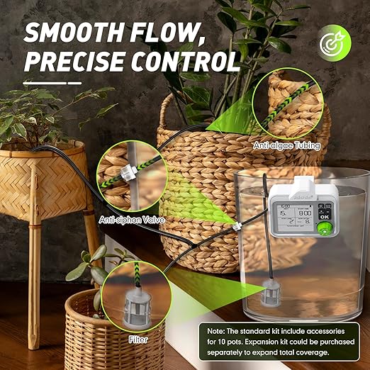 RAINPOINT Large Display Automatic Plant Waterer Indoor for Pot PlantCycle &amp Soak Mode Vacation Self Watering Drip Irrigation System Device Kit Herb Garden Greenhouse Grow Tent Water 10-15 Plants
