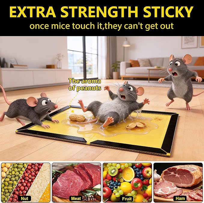 12 Pack Sticky Mouse Traps Sticky Traps for Rats Mice Rodents Snakes No Touch Indoor Mouse Traps for Home Kitchen Garage Attic Basements Easy to Set Black