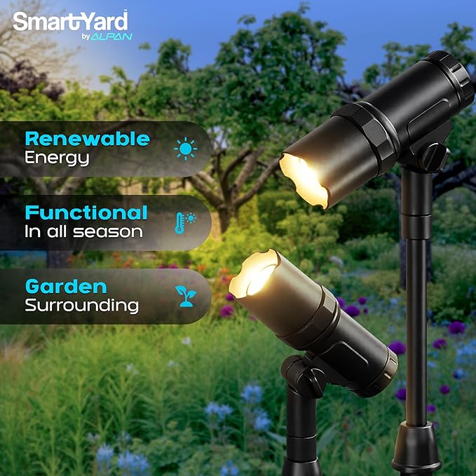 Outdoor Solar Spotlight 2 Pack with 15 Panel - Waterproof LED Easy to Install Adjustable Height Outdoor Solar Lights for Yard Garden Patio Trees - Solar Landscape Lights &amp Accent