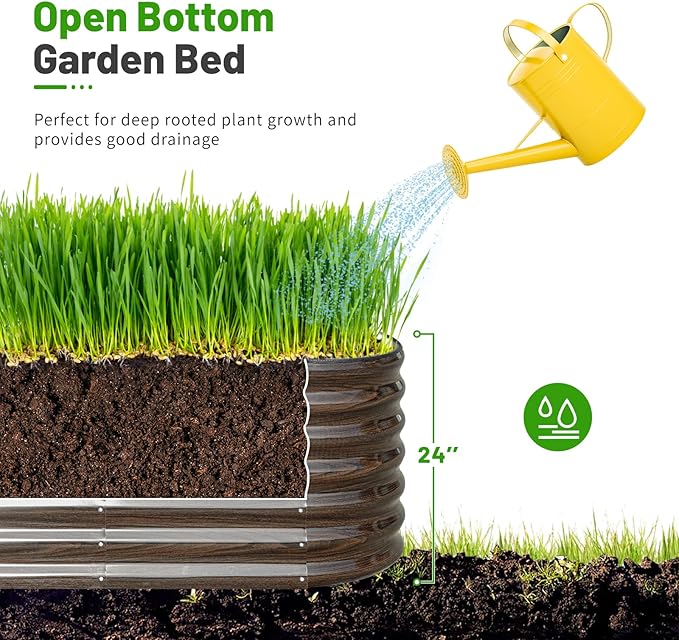 SnugNiture 8x2x2ft Raised Garden Bed Kit 24 Tall Outdoor Metal Raised Planter Box for Planting Plants Vegetables Flowers Fruits Brown