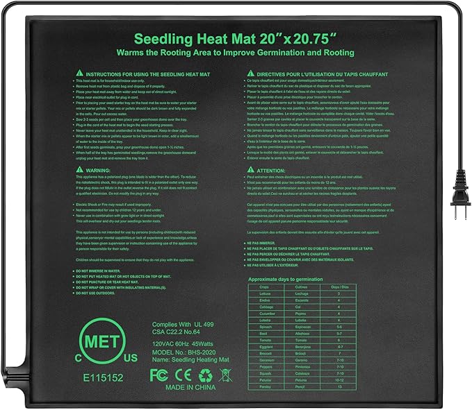 Seedling Heat Mat 20 x 20.75 Warm Hydroponic Plant for Indoor Gardening Germination Starting Waterproof Durable