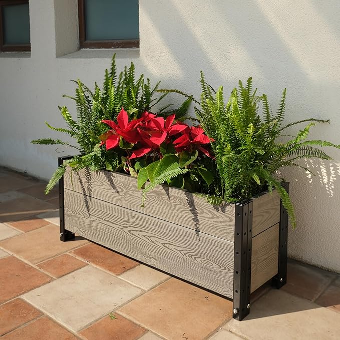 Everbloom Modular Trough Wood Plastic Composite Planter in Gray 36 L x 12 W x 14 H - Grow Veggies Flowers Herbs Indoor Outdoor Narrow Space Backyard Patio Deck